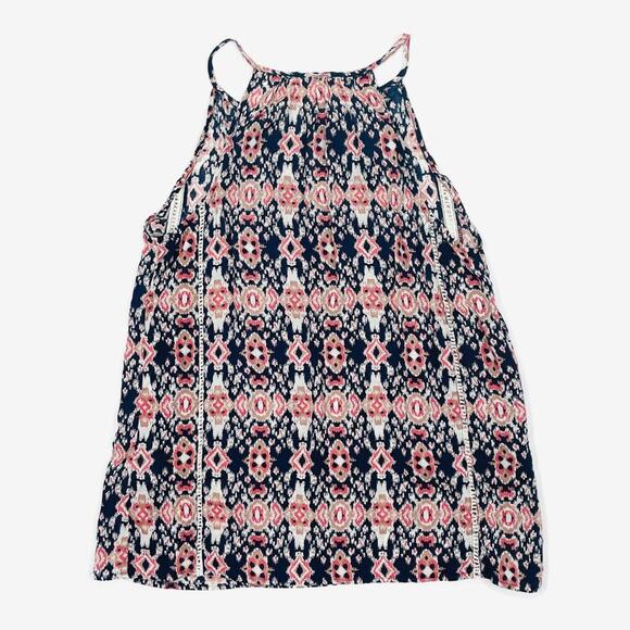 Lucy & Laurel Ikat Print Top Size S Blue Red Casual Boho Beachy Flowy Summer - Picture 6 of 14